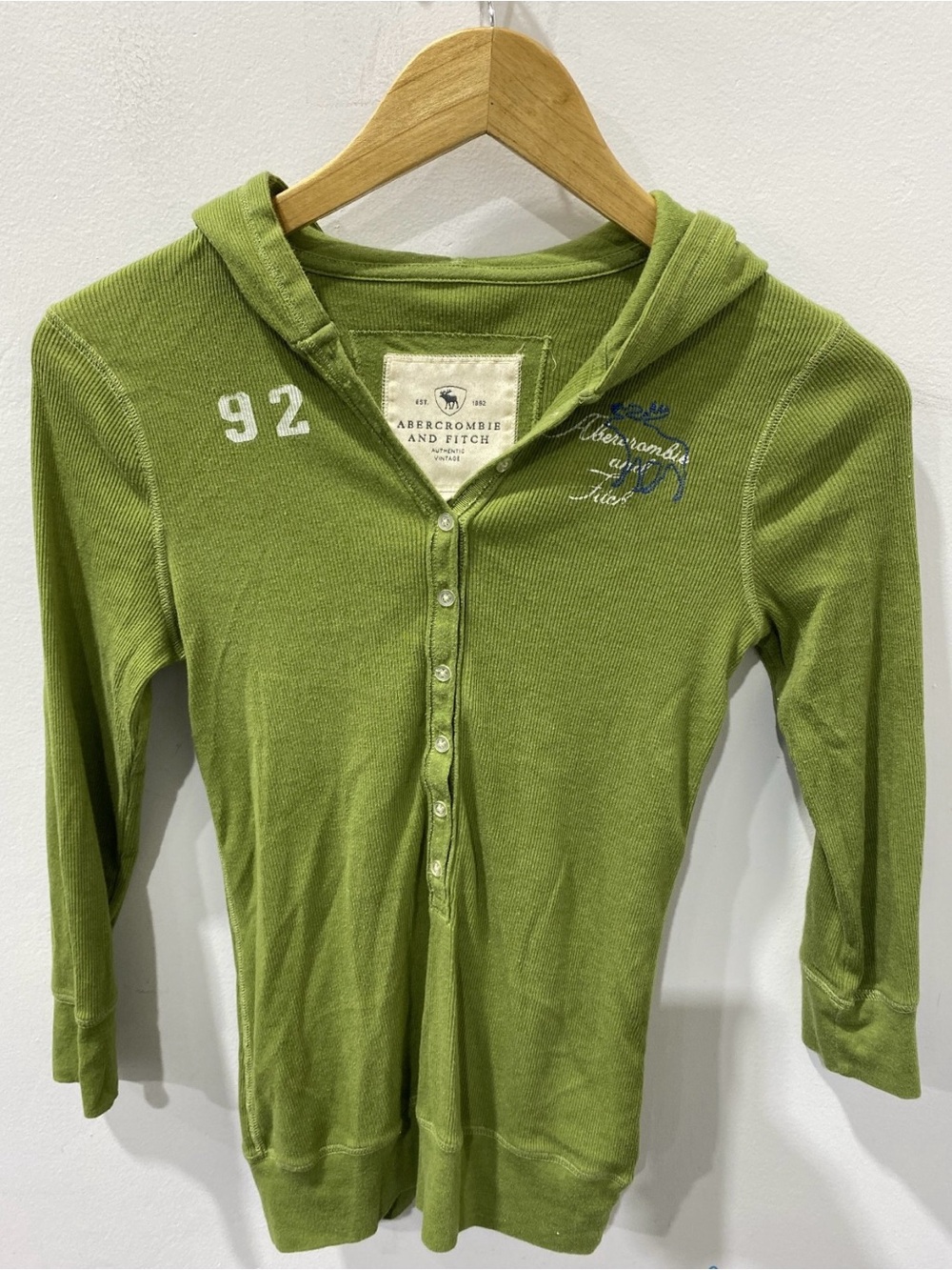 Y2K Abercrombie & Fitch Green Hooded Henley Top